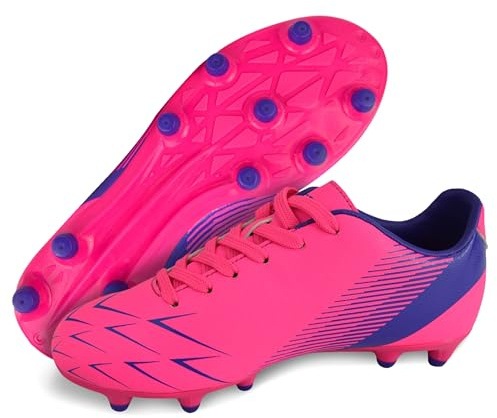 Vizari FG Scarpe da calcio per bambini | Scarpe da calcio per bambini per ragazzi e ragazze | Outdoor Soccer Cleats Turf Football Boots | Tacchetti antiscivolo per allenamento e gioco, Rosa/Viola, 34