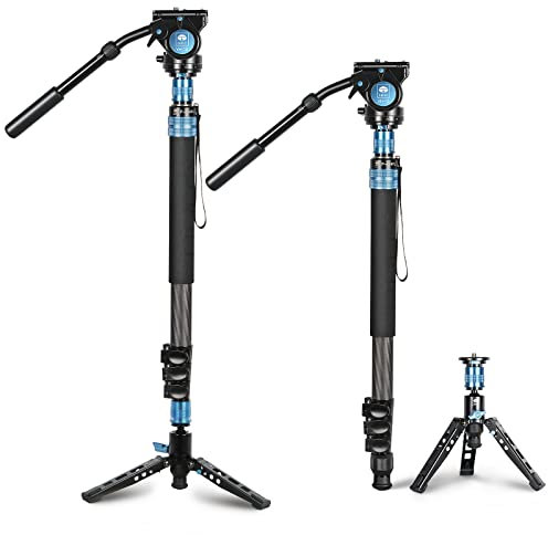 SIRUI P-424FL 190cm Carbon Fiber Monopod with Camera Legs, 4 Sections Professional Photography Monopod with VH-10 Fluid Video Head for Camcorder, Max Load 12kg