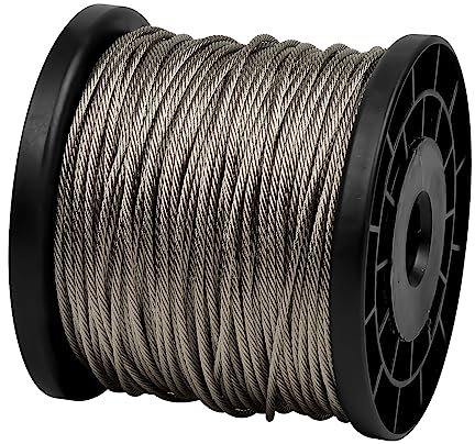 1 Rotolo Fune Acciaio Inox, 60M Corda Metallica Acciaio, 2mm Bobina di Filo Fune Metallico Acciaio Inossidabile, Cavo Acciaio per Appendere Cornici, Ringhiere Cani Cavi. Può Contenere a 380 Libbre