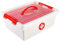 Tradineur - Caja botiquín de plástico con asa y bandeja extraíble, cierres click, almacenamiento primeros auxilios, fabricado en España, 9 litros - 37,4 x 28,8 x 13,5 cm