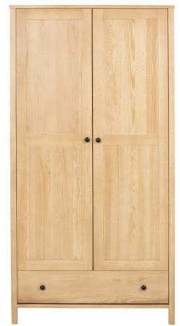 Meble Doktór Zweitüriger Kleiderschrank Prestige 188x98x60 cm mit Reling und Regalen - Schublade – Wohnzimmer – Schlafzimmer - aus Kiefernholz- Holz - Farbe: Eichenbeize