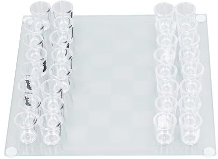 Jauarta Shot Glass Chess Set Drinking Game Set Chess Board with Shot Glass Chess Pieces 25x25cm