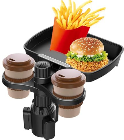 Becherhalter Auto & Getränkehalter Tisch - Universell einsetzbar und 360° verstellbar, Multifunktionstisch mit Handyhalterung - Perfekter Auto-Organizer für Getränke und Snacks