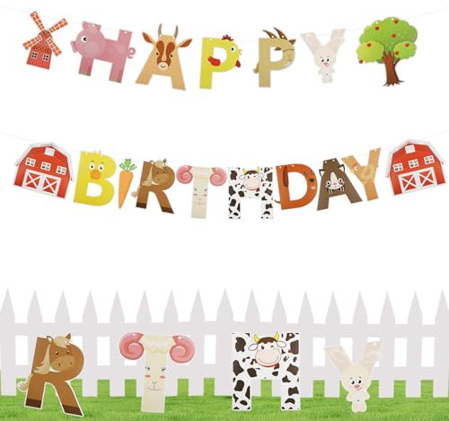 LLMSIX Happy Birthday Girlande,Tiere Geburtstag Party Dekoration Bauernhof Geburtstag Deko Bauernhof Themed Happy Birthday Dekoration für Geburtstage Feste Taufen