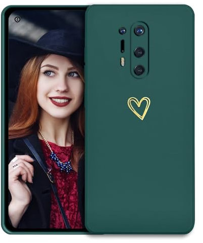 POUHYE Handyhülle für OnePlus 8 Pro 5G Hülle, Soft Silikon Case mit Herz, Kameraschutz und Bildschirmschutz, Ultra Dünn Stoßfest Anti-Rutsch Schutzhülle für OnePlus 8 Pro 5G Dunkelgrün