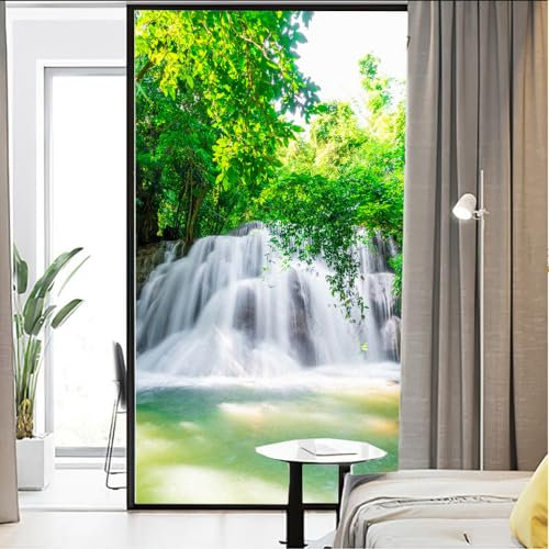 Sichtschutz-Fensterfolie, Grünpflanzen-Druck, Buntglas, statische Haftung, Fensterbehandlungen, Glasaufkleber, dekorative Folie für Glastür, Heimdekoration, 40 x 120 cm