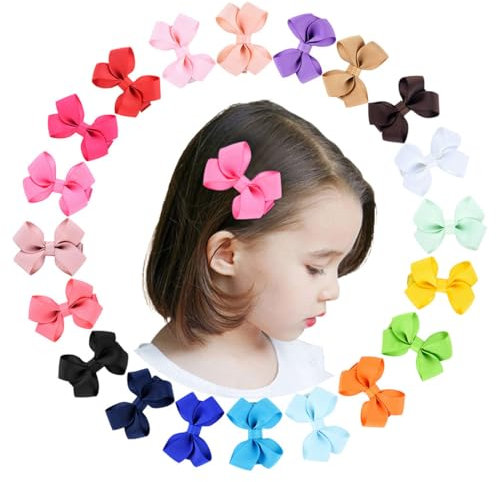 20 Colori Diversi Fiocchi per Capelli per Neonate,Bambina,Forcine a Fiocco,Mollette per Capelli,Fermagli per Capelli con Alligatore Ricoperto di Nastro Intero, Capelli Accessori