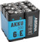 ABSINA 6X 9V Akku Block wiederaufladbar 300 mit geringer Selbstentladung - 9V Blockbatterie Akku NiMH mit min. 270mAh & 8,4V - E Block 9V Batterie, Akku 9V Block wiederaufladbar, 9V Batterie Akku