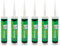 Tradineur - Pack de 6 botes de silicona universal en cartucho, incluye cánula, sellador de juntas, rellenador, alicatados, cocina, baño, ventanas, bricolaje, fabricado en España (Transparente, 280 ml)