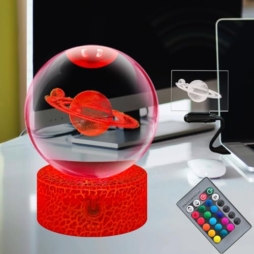 Laysinly große 3,15 Zoll Kristallkugel Glas Glow Saturn Planet 3D Nachtlicht Illusion Smart Touch Fernbedienung 16 Farbe ändern Flash 4 Modus Schreibtischlampe Haus Weihnachten Dekor