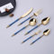 Royal Shang Youpin Light Luxury Legendary Roman Pillar Handle Kitchen Stainless Steel Silverware Tableware Flatware Cutlery Set Steak Knife Fork Spoon Teaspoon (Blue Gold,24 pieces)