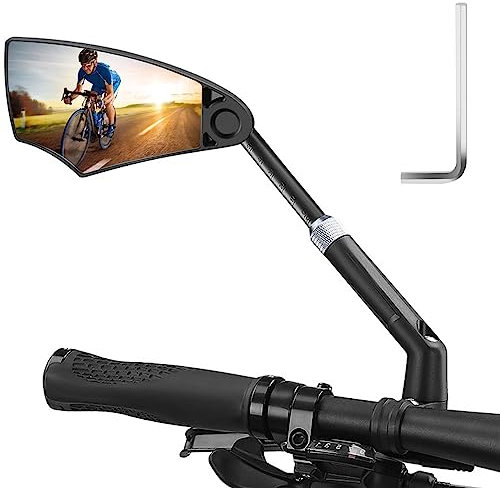 Fahrrad Rückspiegel, Fahrradspiegel Dehnbar für Lenker Stoßfestes Echtglas Hd 360° schwenkbar faltbar E-Bike Spiegel 20-23mm, Fahrradrückspiegel für MTB Rennräder Ebike (Links)
