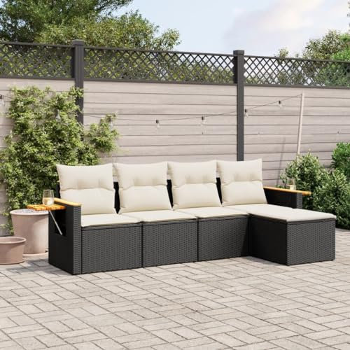 Homgoday Gartenmöbel-Set, 5-teilig, mit Kissen aus schwarzem Polyrattan, für den Außenbereich, Gartenmöbel-Set, Loungeset für den Garten, Outdoor-Sofas Type3226756