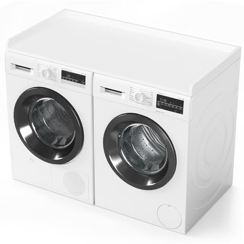 SpaceAid Washer Dryer Countertop, Laundry Wood Shelf Topper with Edge, 54 Width x 27.5 Depth Cover Guard Organizer for Washer and Dryer Laundry Hamper Counter Storage Organization (White)