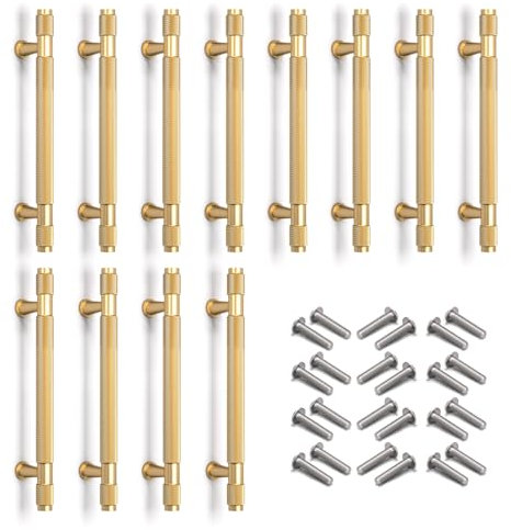 Bwintech 12 Pcs 181MM Gold Anodised Knurled Cabinet Handles,128MM Hole Centers Cupboard Knobs,Cupboard,Wardrobe,Drawer Handles