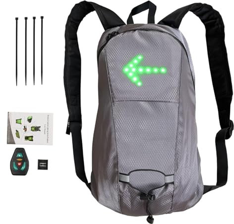 Zopoee Fahrradrucksack, Rucksack Mit Blinkfunktion 15L, Reflektierender Fahrradrucksack, Beleuchtete Warntasche Für Nachtläufe, 4 Light-Signal Mit Fahrtrichtungsanzeige Für Nacht Radfahren Sicherheit