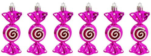 6 PCS Christmas Candy Cane Ornaments 10CM Glitter Candy Cane Christmas Tree Candy Hanging Baubles Mini Sweet Shaped Baubles, Rose Red