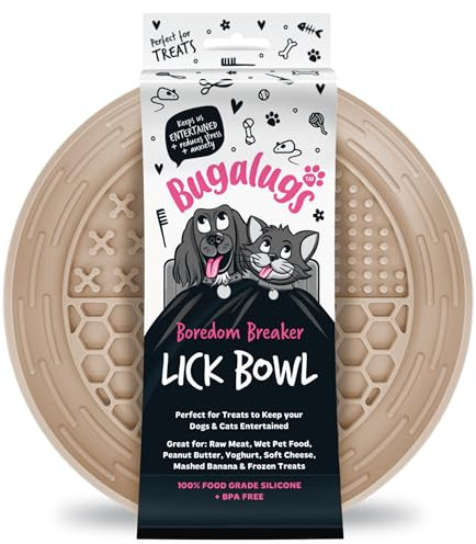 Bugalugs Dog Mat Bowl 100% Food Grade Cat Food Mat & Licky Mats For Dogs - Lick Mat Bowl Reduce Stress & Anxiety Single (Beige)