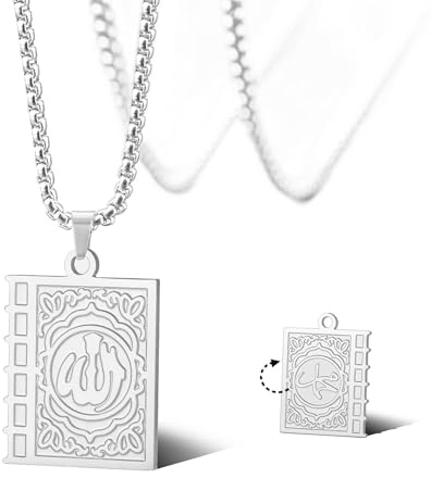 SIPURIS Halskette mit quadratischem Allah-Anhänger, Islam, Sura, Koran, muslimisches Amulett, Allah-Anhänger, Halskette, religiöser Anhänger, Halskette, Schmuck für Geburtstag