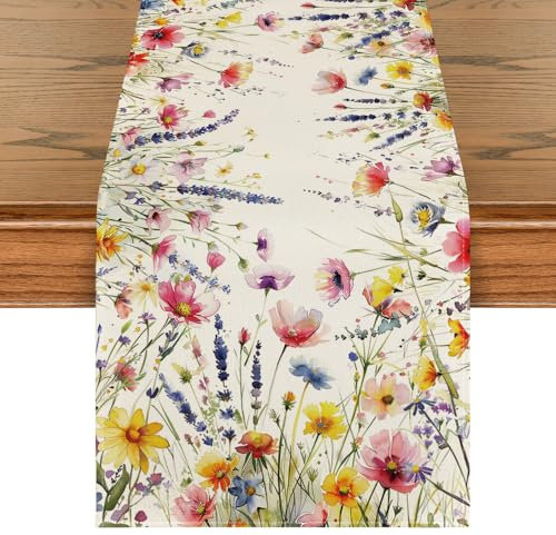 Artoid Mode Blumen Gräser Pflanzen Frühling Tischläufer, Saisonnal Küche Tisch Dekoration Drinnen Urlaub Party Dekor 40x140 cm