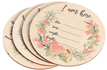 Toyvian Baby Geburt Ankündigung Zeichen 4 Stücke Set Neugeborenen Karte Holz Runde Zeichen Für Fotografie