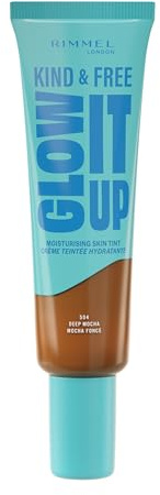 Rimmel Kind & Free, Glow It Up Moisturising Skin Tint, 504 - Deep Mocha, Healthy Glow, Blurs Imperfections, Includes Vitamin E, Aloe Vera, Pro-Vitamin B5, SPF 20, 30ml