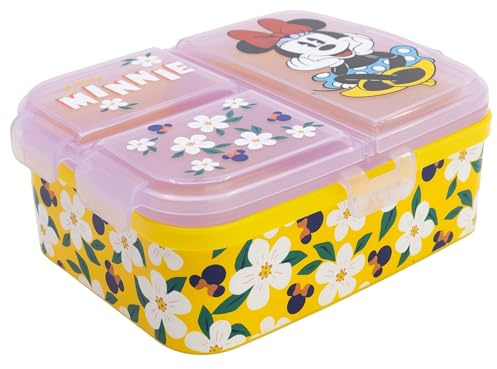 STOR Kinder Lunchbox Minnie Maus mit 4 Fächern 1944ml - XL Brotdose BPA-frei für Kinder - Schul-Bento-Box aus Kunststoff mit Sicherheitsverschluss