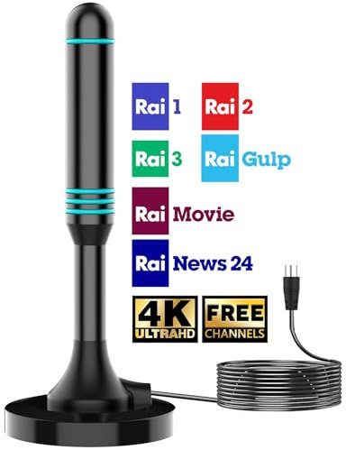 Antenna TV Interna Digitale 4K – Ricezione Fino a 250 km, HDTV Ultra HD, Facile Installazione, Compatibile con Smart TV, Cavo Coassiale 5m