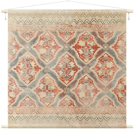 micasia Wandteppich Muster Stoffbild inkl. Holzstäbe & Seile Wanddeko - Made in Germany - Kunstkopie Orientalisch rot Wohnzimmer Schlafzimmer Wandbehang 1103 (90x90cm)