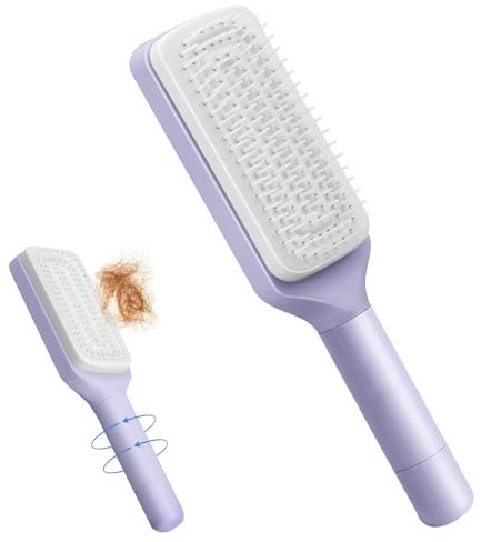 Self Cleaning Hair Brush, Hair Brushes for Women, Retractable Cleaning Combs with Rotating Lifting, 3D Airbag Comb, Anti-Static Massage Combs for All Hair Types, Easily Comb and Clean (Purple)