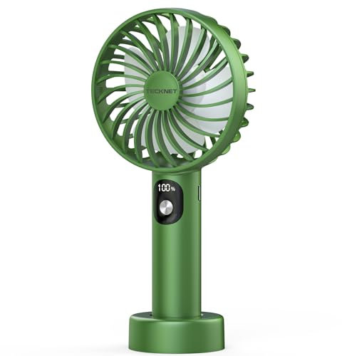 TECKNET Handheld Fan, Portable USB Hand Held Fan Rechargeable with LED Display, Mini hand fan 3 Speed Battery Operated Detachable Base Cooling Desk fans handheld for Home Office Bedroom Outdoor