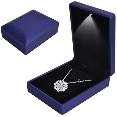 Colexy Schmuck-Geschenkbox mit LED-Licht, Samt Halskette Anhänger Armband Display Box, LED Beleuchtet Anhänger Schmuckschatulle, für Vorschläge Hochzeit Verlobung Valentinstag, 7 * 9 * 3.3cm, Blau