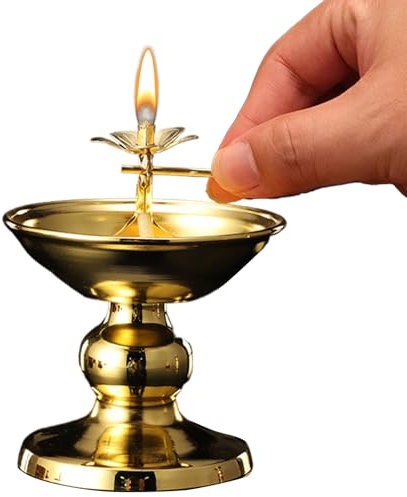 Öllampe – Kupfer-Öllampe, 10 cm Öl-Lichtkerze – Polierte Legierung mit rutschfestem Boden für stabilen sicheren Gebrauch, einstellbare Lichtintensität – kompakt & elegant – ideal für