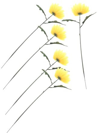 5piezas Crisantemos Artificiales Amarillos Exterior Cementerio Decoración Realista