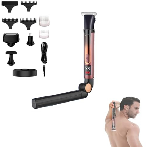 Rasoio elettrico per la schiena, da uomo, impermeabile, display a LED, 4 in 1, kit per la toelettatura dei capelli del corpo, senza fili, rasoio self-service per la schiena, rasoio da uomo con manico