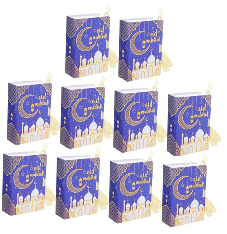 KAILIKETIY 10 Stück Ramadan Eid Mubarak Geschenkbücher mit Schleife Dekorative Papierschachteln für Süßigkeiten und Partys für Feiertage und Feiern