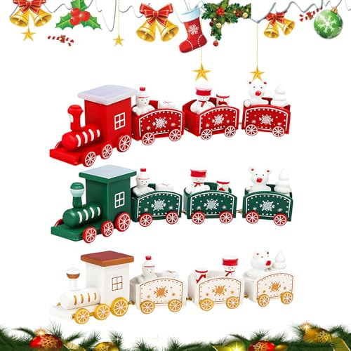 CJAPGJW 3 Stück Weihnachtsdeko Innen, Weihnachtszug, Deko Weihnachten Für Weihnachtsbaum, Festliche Tischdekoration, Rot Weiß Grün
