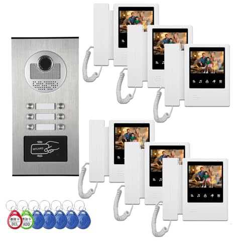 Sistema videocitofono per appartamento, 2/3/4/6/8/10/12 unità familiari Monitor da 4,3 pollici, kit video per interni ed esterni, stile citofono, audio a 2 vie (per 6 famiglie)