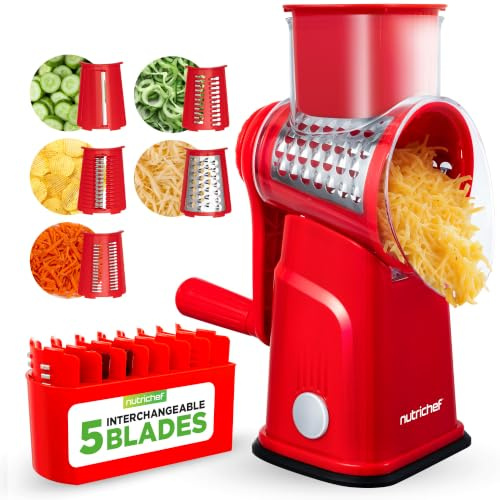 NutriChef Râpeuse à Légumes et Fromage - 5 Lames Acier Inox Boîte Rangement