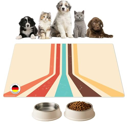 Napfunterlage | Futtermatte für Hunde und Katzen „Retro Stripes Vintage“ aus Premium Vinyl - 60x40 cm – rutschhemmend, abwaschbar, reißfest - Made in Germany