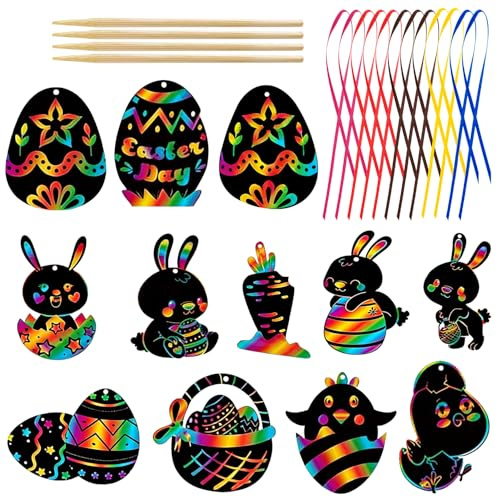 12-teiliges Oster-Rubbelbild-Set mit Eiern, magisches Regenbogen-Rubbelbastelset für Kinder, ideal zum Verzieren von Ostereiern und als Partygeschenk (Stil 1)