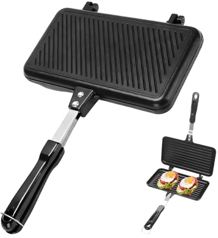 Doppelseitige Sandwichmaker Mit Griff, aus Aluminium, Antihaftbeschichtete | Camping Bratpfanne, amerikanische Sandwiches, Toast-Sandwichmaker, Toast Maker für Camping, Familien, Restaurants