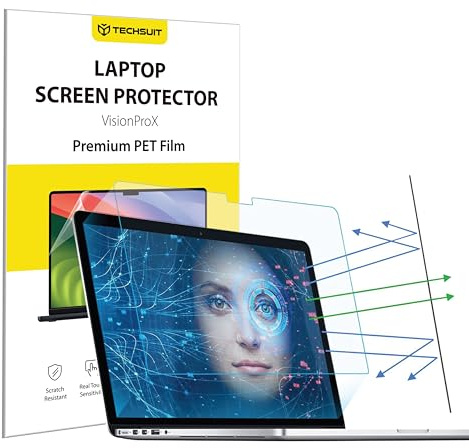 Techsuit VisionProX Anti Blaulicht Displayschutz für MacBook Air 13 2024, Augenbelastungsschutz, Kratzfest, HD Klarheit, Blasenfreie Installation, PET Folie, Transparent