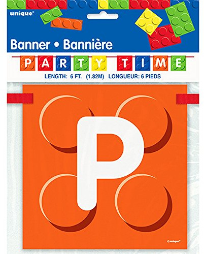 Unique Party 6 Feet Building Blocks Birthday Block Flag Banner (One Size) (Multicoloured)