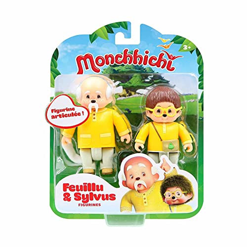 Monchhichi - Set di 2 figure articolate a foglia e silvio, 7,5 cm, giocattolo per la scuola materna
