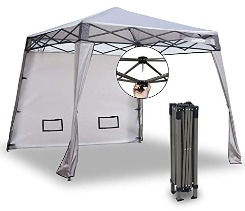 EzyFast Kompaktes Pop-Up-Zelt, zusammenklappbar, sofortiger Unterschlupf, tragbare Sport-Cabana, mit integrierten Gewichtssäcken, 2,4 x 2,4 m Basis/1,8 x 1,8 m Oberseite für Camping, Wandern,