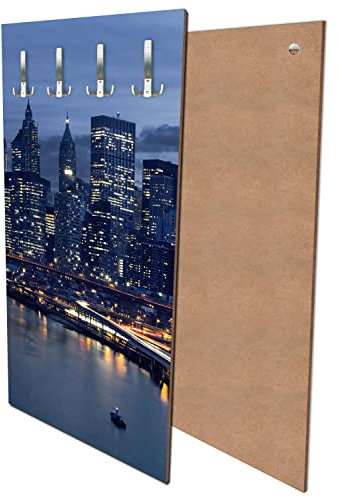 wandmotiv24 Garderobe Skyline der Innenstadt von New York Hochformat - 55x100 (BxH) - Dekorfolie Wandgarderobe, inklusive Garderoben-Haken, Kleiderhaken, Set M0935