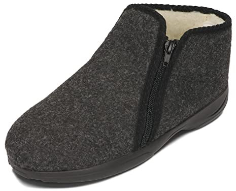 BAWAL Damen Herren Warme Hausschuhe aus Filz mit Wolle Reißverschluss Unisex Hüttenschuhe 36-46 EU (Grau/Schwarz, 44)