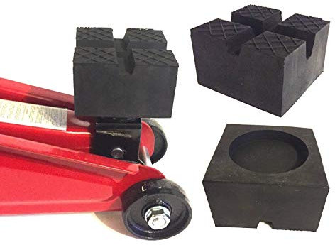Gummiauflage viele Größen für Wagenheber Hebebühnen Rangierwagenheber Unterstellbock Gummiklotz universal Gummiblock KFZ PKW SUV Reifenwechsel Werkstatt Auto (85x85x50 2X V-Nut+Waffel+Aussparung)
