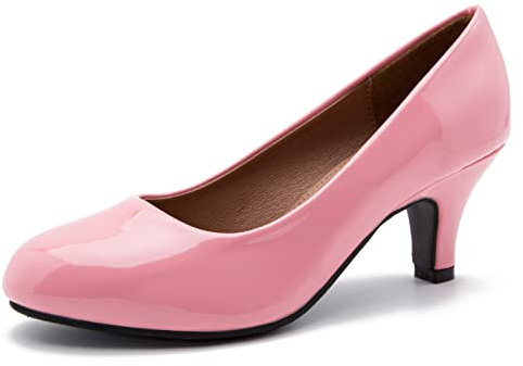 Women's Classic Round Toe Pump Kitten Low Heel Shoes, Patent Pink, 5.5 UK